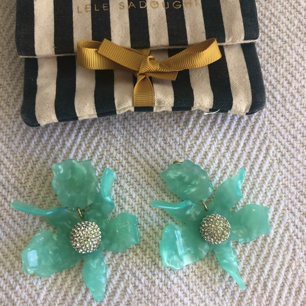 NEW! Lele Sadoughi Aqua Crystal Lily Earrings